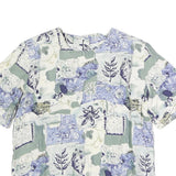 LEE DAVIDS Womens Blue Cream Printed Top Short Sleeve Round Neck L Cotton Blend