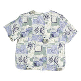 LEE DAVIDS Womens Blue Cream Printed Top Short Sleeve Round Neck L Cotton Blend