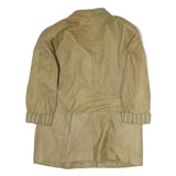 Womens Beige Leather Double Breasted Button Jacket L Plain Classic Tailored