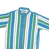 BASIC Mens Blue Green & White Stripe Shirt S Button-Down Collar Cotton