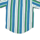BASIC Mens Blue Green & White Stripe Shirt S Button-Down Collar Cotton