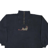 TAYLOR Womens Navy Blue Cat Embroidered 1/4 Zip M Sweatshirt Casual Cotton Blend