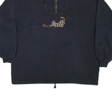 TAYLOR Womens Navy Blue Cat Embroidered 1/4 Zip M Sweatshirt Casual Cotton Blend