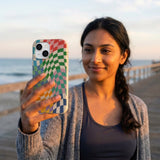 Seashell Patchwork iPhone 16 Pro Max Case - Lifestyle photo showing phone case in use