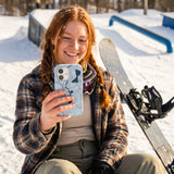 Powder Blue Contour Lines iPhone 16 Case - Lifestyle photo showing phone case in use