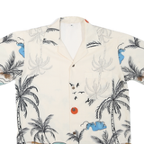 Mens Cream Palm Tree Print Cotton Blend Shirt M Summer Holiday Tropical