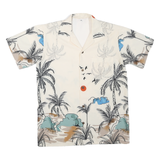 Mens Cream Palm Tree Print Cotton Blend Shirt M Summer Holiday Tropical