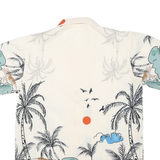 Mens Cream Palm Tree Print Cotton Blend Shirt M Summer Holiday Tropical