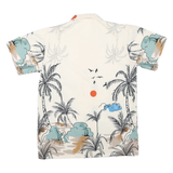 Mens Cream Palm Tree Print Cotton Blend Shirt M Summer Holiday Tropical