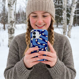 Electric Blue Noodles iPhone 16 Pro Case - Lifestyle photo showing phone case in use