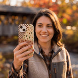 Seashell Autumn Quilt iPhone 16 Pro Case - Lifestyle photo showing phone case in use