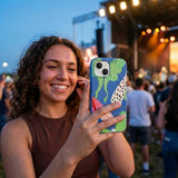 Electric Blue Mothopia iPhone 14 Case - Lifestyle photo showing phone case in use