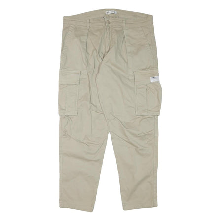 ZARA Mens Cotton Blend Beige Relaxed Cargo Trousers W38 L30 Casual Utility