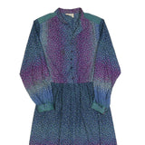 CHARMELA Womens Blue & Purple Polka Dot Day Dress Polyester Long Sleeve Midi