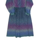CHARMELA Womens Blue & Purple Polka Dot Day Dress Polyester Long Sleeve Midi