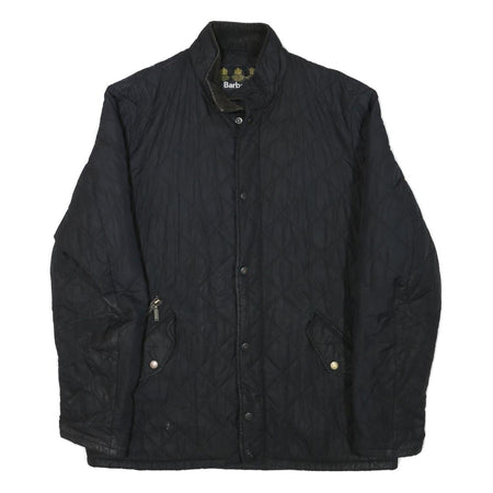BARBOUR Mens Black Quilted Jacket L Polyester Blend Button Closure Diamond