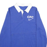 NIKE Mens Blue & White CFC Long Sleeve Polo Shirt L Cotton Blend Chelsea FC