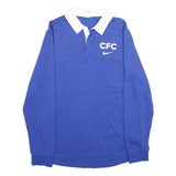 NIKE Mens Blue & White CFC Long Sleeve Polo Shirt L Cotton Blend Chelsea FC