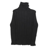Womens Black Plain Pullover Patterned Roll Neck Jumper S Knitwear Elegant Design