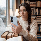 Powder Blue Samsung S25 Phone Case - Lifestyle photo showing phone case in use