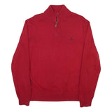 POLO RALPH LAUREN Mens Red Heavy Knit Quarter Zip Regular Fit Jumper XL Cotton