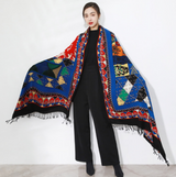 Anyyou 100% Merino Wool Blue Multi-Color Patterns Silk Satin Large Winter Scarf Pashmina Shawl Bandana Perfect For Women Ladies Fashion Style