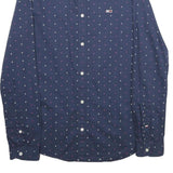 TOMMY JEANS Mens Blue & Pink Slim Fit Shirt S Cotton Button Long Sleeve