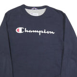 CHAMPION Mens Navy Blue Cotton Blend Crew Neck Sweatshirt S Classic Logo