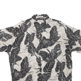 CAMPIA Mens Black & Cream Leaf Print Rayon Shirt XL Casual Summer Short Sleeve