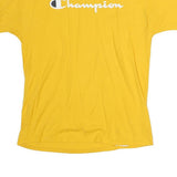 CHAMPION Mens Yellow Logo Print T-Shirt L Short Sleeve Crew Neck Cotton Casual