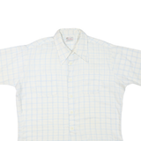 GINO FABRINI Mens White & Blue Checked Shirt Cotton Blend XL Casual Short Sleeve