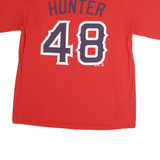 MAJESTIC Mens Red American Graphic T-Shirt L Short Sleeve Crew Neck Sporty