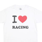 LM Mens White I Heart Racing Graphic T-Shirt L Short Sleeve Crew Neck