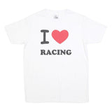 LM Mens White I Heart Racing Graphic T-Shirt L Short Sleeve Crew Neck