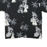 PURITAN Mens Black Plain Hawaiian Shirt M Cotton Blend Short Sleeve Casual