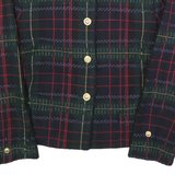 KASPAR Womens Navy & Green Tartan Wool Blend Button Jacket S Woven Classic