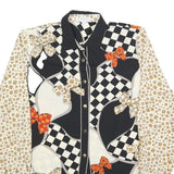 MANIO FUCCI CELIO Womens Black Cream Bow Print Shirt Long Sleeve Collared L