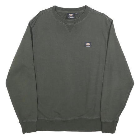 DICKIES Mens Green Crew Neck M Small Logo Patch Cotton Sweatshirt Workwear