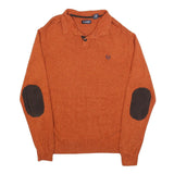 CHAPS Mens Orange Pullover Plain Roll Neck Basic Knit XL Button Collar Jumper