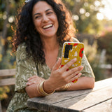 Seashell Spaghetti Splash Samsung Galaxy S25 Case - Lifestyle photo showing phone case in use