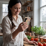 Seashell Carbs Samsung Galaxy S25 Case - Lifestyle photo showing phone case in use