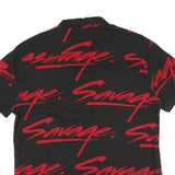 Mens Black & Red Graphic Cotton Shirt XL Casual Short Sleeve Button Up