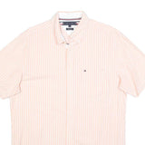 TOMMY HILFIGER Mens Pink & White Striped Shirt L Classic Cotton Blend Button Up