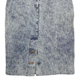 Womens Blue Acid Wash Pencil Knee Length Cotton Blend Skirt XS Button Front