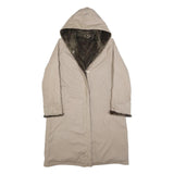 Womens Beige Hooded Jacket S Cotton Blend Plain Button Closure Long Sleeve