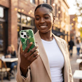 Sage Green Leafy Greens iPhone 15 Case - Lifestyle photo showing phone case in use