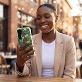 Sage Green Leafy Greens Samsung Galaxy S25 Case - Lifestyle photo showing phone case in use