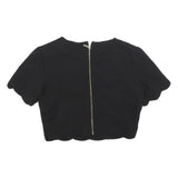TED BAKER Womens Black Cropped Top Short Sleeve Round Neck Scalloped Hem M