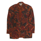 OLLIE Womens Brown & Black Floral Jacket M Polyester Blend Button Closure