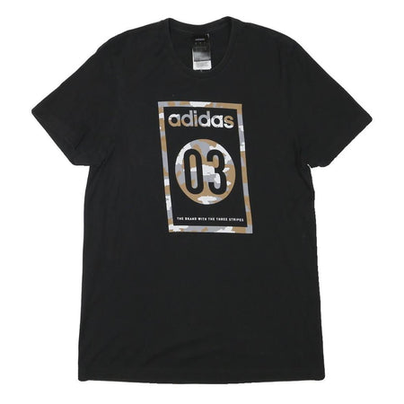 ADIDAS Mens Black Graphic T-Shirt S Short Sleeve Crew Neck Cotton Blend